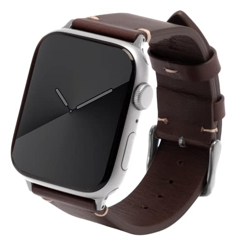 Kluck® Lederarmband für Apple Watch [Mit Box aus Holz] Series 7 6 5 4 3 2 1 SE 45mm 44mm 42mm 41mm 40mm 38mm Apple Watch Armband Leder Band (38mm/40mm/41mm, Dunkelbraun | Adapter in Silber) von Kluck