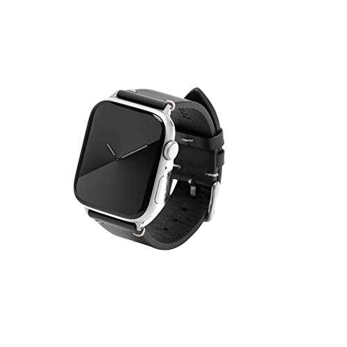 Kluck® Lederarmband für Apple Watch [Mit Box aus Holz] Series 7 6 5 4 3 2 1 SE 45mm 44mm 42mm 41mm 40mm 38mm Apple Watch Armband Leder Band (42mm/44mm/45mm, Schwarz | Adapter in Silber) von Kluck