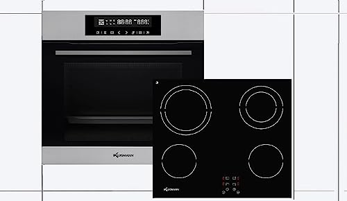 Backofen-Set, Einbau Herdset autark, 1-fach-Teleskopauszug, TFT Display, AquaLystic, 3-fach Verglasung, Einbau Kochfeld 60cm Vitroceramic von Klugmann