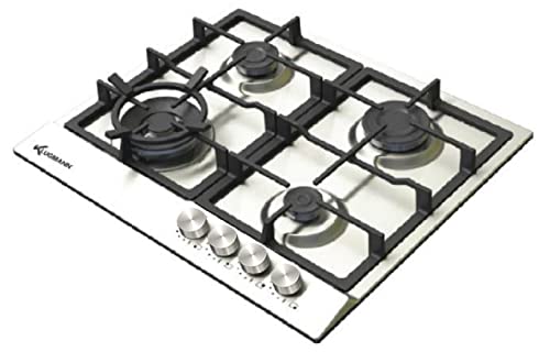 Gas-Kochfeld Klugmann KT604.5XD Design 60cm Einbau Edelstahl Gaskochfeld 4Brenner, Metallknöpfe WOK 4kW und WOK-Aufsatz von Klugmann