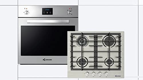 Klugmann Backofen-Set KGO600.5GFX + KT604.1X, 1-fach-Teleskopauszug, Umluft, Grill-/Brat-System Edelstahl, Digital, 3-fach-Verglasung, Gaskochfeld Edelstahl WOK-Brenner, WOK-Aufsatz von Klugmann