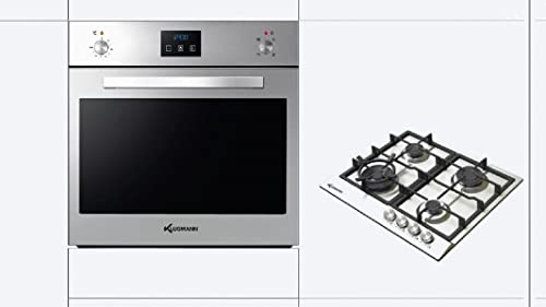 Klugmann Backofen-Set KGO600.5GFX + KT604.5XD, 1-fach-Teleskopauszug, Umluft, Grill-/Brat-System Edelstahl, Digital, 3-fach-Verglasung, Gaskochfeld Edelstahl WOK-Brenner 4kW, WOK-Aufsatz von Klugmann