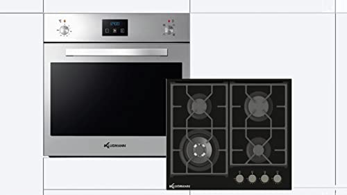 Klugmann Backofen-Set KGO600.5GFX & KT6000B5, Teleskopauszug, Easy-To-Clean Emaille, Gasbackofen, Touch, Display, Uhr, Vitroceramic Gaskochfeld nicht Glas, WOK-Brenner 4kW, WOK-Aufsatz! von Klugmann