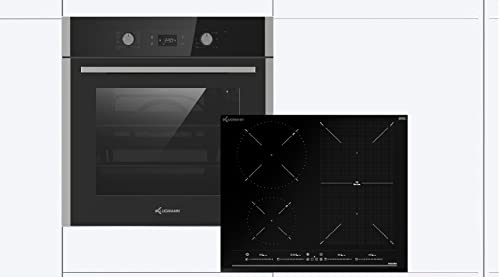 Klugmann Backofen-Set KO608.5TCX+KI6000BS, Teleskopauszug, 3-fach-Verglasung abnehmbare Tür, Versenkbare Knebeln, 8+1 Beheizungsarten, 64 l netto, Induktion Kochfeld, Multi-Slide-Sensor, FlexZone von Klugmann