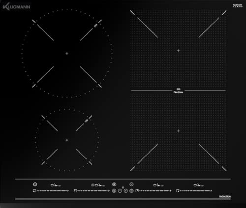 Klugmann Flex-Induktions-Kochfeld KI6000SB, MultiSlider-Touch, Direktfunktionen: Temperaturerhaltung, Kochen und Auflösen Power Plus, Stop & Go-Funktionen, Digital Timer von Klugmann