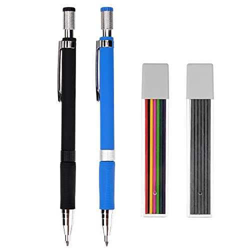 Kmbcove Druckbleistifte Set 2er 2mm HB Mechanische Bleistifte mit 24 Farbe und Schwarz Bleistiftminen Zimmermannsbleistifte für Schreiben, Zeichnen, Entwurfszeichnung, Basteln, Kunstskizzen von Kmbcove