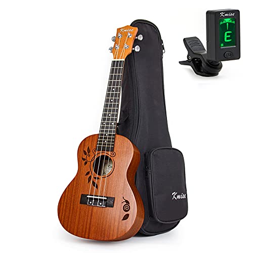 Kmise Konzert-Ukulele Concert Uke Akustische Hawaii-Gitarre 23 Zoll 18 Bünde Mahagoni mit Ukulele-Tasche und Stimmgerät von Kmise