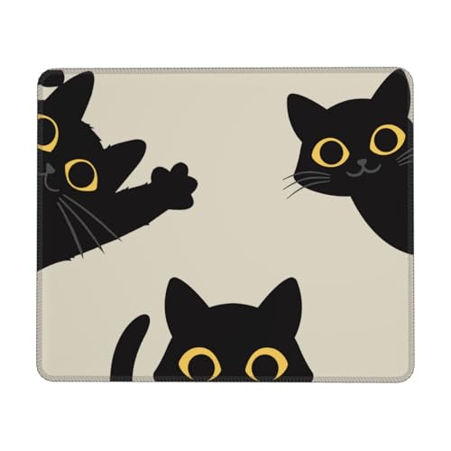 Quadratisches Mauspad mit lustiger Katze, niedliches Mauspad für kabellose Maus, Schreibtischzubehör, kleine Mauspads für den Schreibtisch, genähter Rand, Mauspad mit rutschfester Gummiunterseite, von Kmtpeds