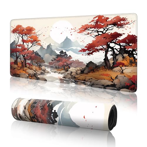 XL-Mauspad mit Kirschblütenmotiv, großes Gaming-Mauspad, 80 x 30 cm, erweitertes Tastatur-Mauspad, große Schreibtischunterlage mit rutschfester Gummiunterseite und genähtem Rand für Home Office von Kmtpeds