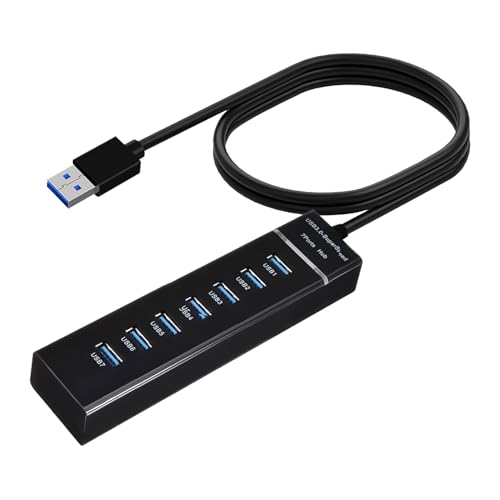USB-3.0-Hub mit 7 Ports, 5 Gbps USB-Mehrfachsteckdose mit 100 cm langem Kabel, kompaktes Gehäuse, kompatibel mit Windows, Mac, Linux, USB 3.0-Adapter, Stromversorgung für Festplatten, Drucker und USB-3.0-Hub mit 7 Ports, 5 Gbps USB-Mehrfachsteckdose mit 100 cm langem Kabel, kompaktes Gehäuse, kompatibel mit Windows, Mac, Linux, USB 3.0-Adapter, Stromversorgung für Festplatten, Drucker und von Kmuqshy
