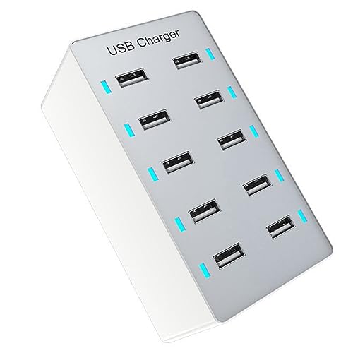 Knadgbft 1 Stück 50 W USB Multiport Ladegerät Hub 10 Port Schnellladegerät Laden Desktop Dock Ladegerät Weiß (UK) von Knadgbft