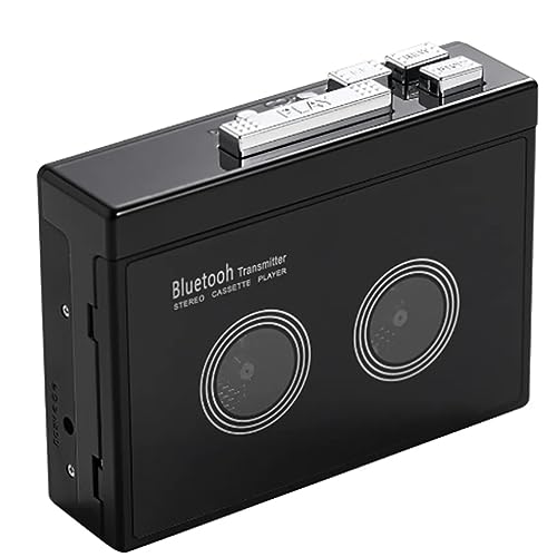 Knadgbft 1 Stück Schwarzer Retro-Stereo-Kassettenrekorder Schwarzer Kunststoff Walkman-Kassettenrekorder Musik-Audio-Auto-Reverse mit Bluetooth von Knadgbft