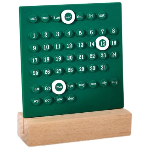 Knadgbft Schreibtischkalender Aus, Ewiger Kalender, Retro-Haus, Einzigartige Geschenke, Monats- und Datumsanzeige, Schreibtischdekoration für das Büro, Einfach zu Verwenden, Grün von Knadgbft