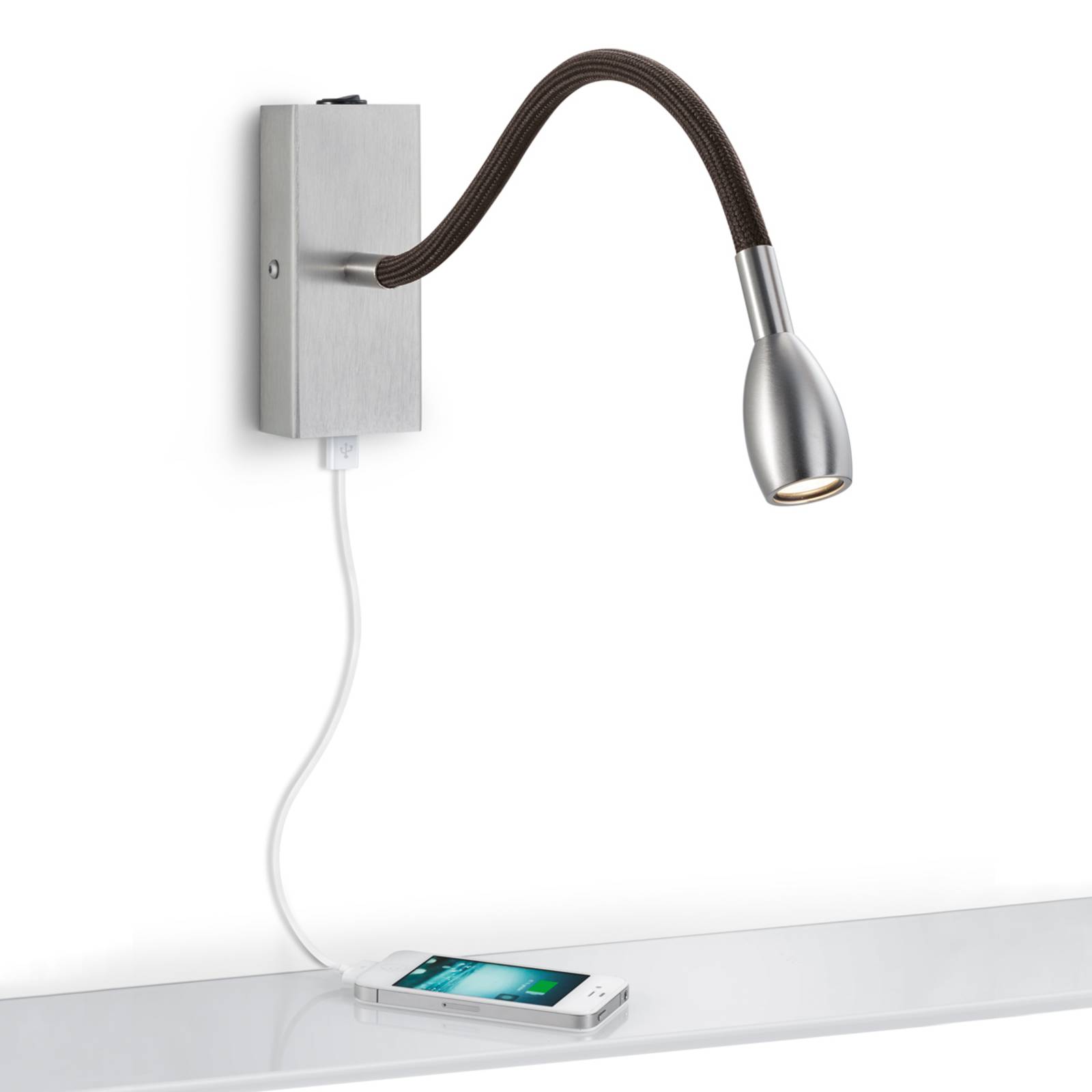 LED-Wandleuchte Milos nickel mit USB-Ladeanschluss LED-Wandleuchte Milos nickel mit USB-Ladeanschluss von Knapstein