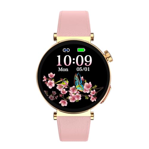 Knauermann NEO 2 (2025) - Gold Rund - Gesundheitsuhr Smartwatch - EKG - HRV Funktion - BT Bluetooth - Schlafapnoe - Blutdruck - Rindsleder Armband Rose von Knauermann