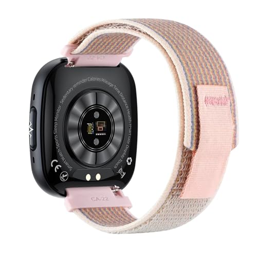 Knauermann NEO 2 (2025) - Schwarz Eckig - Gesundheitsuhr Smartwatch - EKG - HRV Funktion - BT Bluetooth - Schlafapnoe - Blutdruck - Klettband Rose von Knauermann