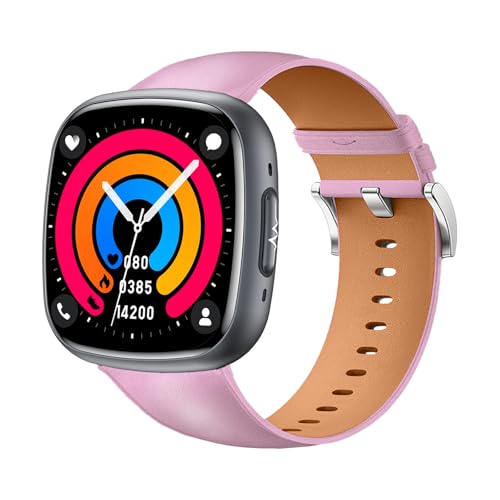 Knauermann NEO 2 (2025) - Schwarz Eckig - Gesundheitsuhr Smartwatch - EKG - HRV Funktion - BT Bluetooth - Schlafapnoe - Blutdruck - Rindsleder Armband Rose von Knauermann