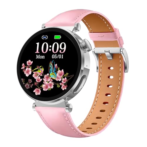 Knauermann NEO 2 (2025) - Silber Rund - Gesundheitsuhr Smartwatch - EKG + HRV Funktion - BT Bluetooth - Schlafapnoe - Blutdruck - Rindsleder Armband Rose von Knauermann