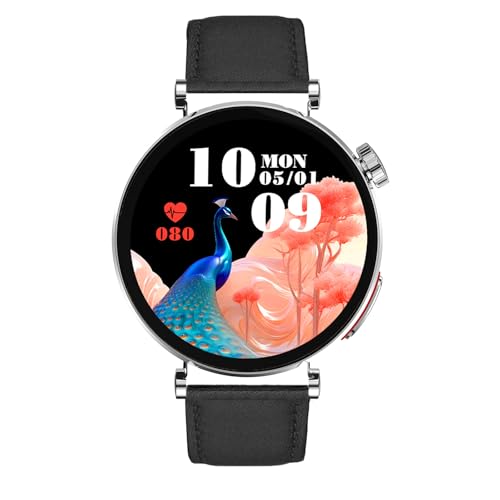 Knauermann NEO 2 (2025) - Silber Rund - Gesundheitsuhr Smartwatch - EKG - HRV Funktion - BT Bluetooth - Schlafapnoe - Blutdruck - Rindsleder Armband Schwarz von Knauermann