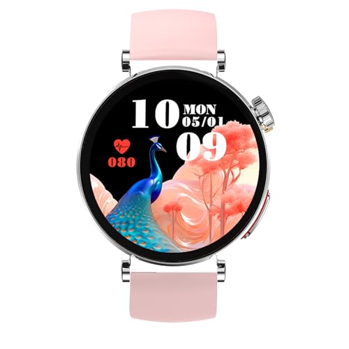 Knauermann NEO 2 (2025) - Silber Rund - Gesundheitsuhr Smartwatch - EKG - HRV Funktion - BT Bluetooth - Schlafapnoe - Blutdruck - Silikonband Rose von Knauermann