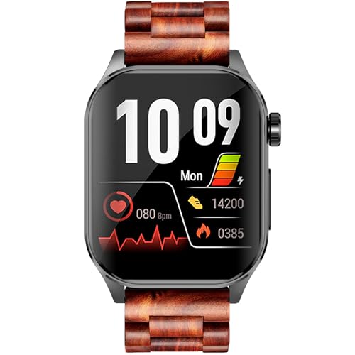 Knauermann PRO 3 (2024) Schwarz - Gesundheitsuhr Smartwatch mit Telefoniefunktion - EKG + HRV und SOS Funktion - AMOLED Display- BT Bluetooth - Schlafapnoe - Echtholzband Dunkelbraun, 14-24 von Knauermann