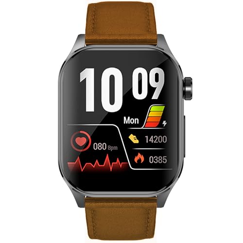Knauermann PRO 3 (2024) Schwarz - Gesundheitsuhr Smartwatch mit Telefoniefunktion - EKG + HRV und SOS Funktion - AMOLED Display- BT Bluetooth - Schlafapnoe - Echtlederband Braun, 14-24 von Knauermann