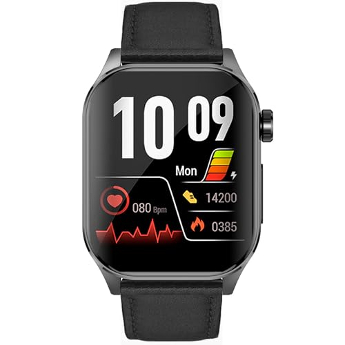 Knauermann PRO 3 (2024) Schwarz - Gesundheitsuhr Smartwatch mit Telefoniefunktion - EKG + HRV und SOS Funktion - AMOLED Display- BT Bluetooth - Schlafapnoe - Echtlederband Schwarz, 14-24 von Knauermann