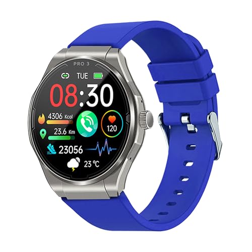 Knauermann PRO 3 (2024) Schwarz - Gesundheitsuhr Smartwatch mit Telefoniefunktion - EKG + HRV und SOS Funktion - AMOLED Display- BT Bluetooth - Schlafapnoe - Silikonband Blau, 14-24, rund von Knauermann