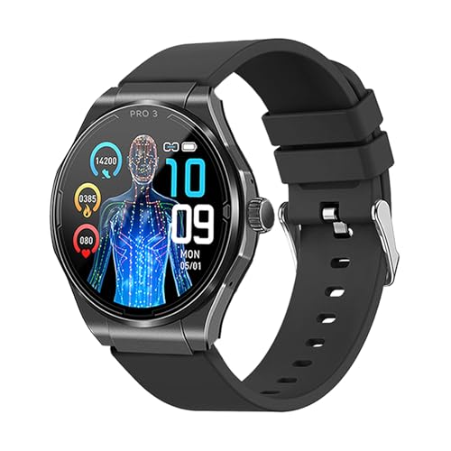 Knauermann PRO 3 (2024) Schwarz - Gesundheitsuhr Smartwatch mit Telefoniefunktion - EKG + HRV und SOS Funktion - AMOLED Display- BT Bluetooth - Schlafapnoe - Silikonband Schwarz, 14-24, rund von Knauermann