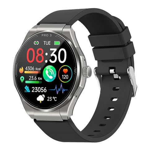 Knauermann PRO 3 (2024) Silber - Gesundheitsuhr Smartwatch mit Telefoniefunktion - EKG + HRV und SOS Funktion - AMOLED Display- BT Bluetooth - Schlafapnoe - Edition 1, 14-24, rund von Knauermann
