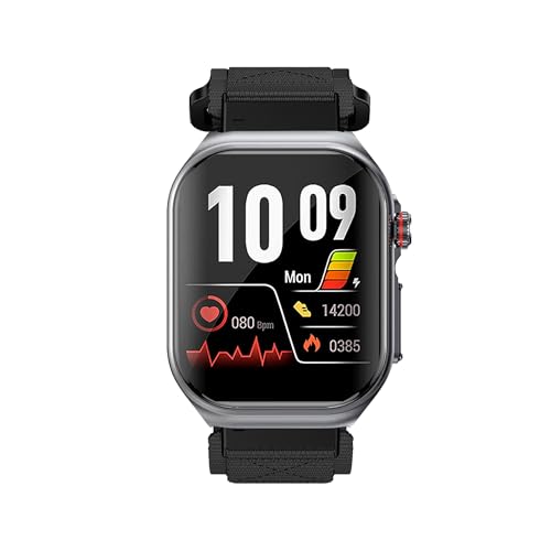 Knauermann PRO 3 Fan Edition eckig (2025) Grau, Gesundheitsuhr Smartwatch mit Telefoniefunktion, EKG Plus HRV und SOS Funktion, BT Bluetooth, Schlafapnoe, Klett Schwarz, 14-24 von Knauermann