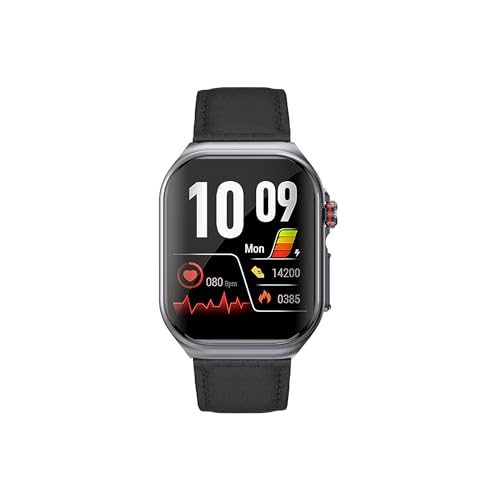 Knauermann PRO 3 Fan Edition eckig (2025) Grau, Gesundheitsuhr Smartwatch mit Telefoniefunktion, EKG Plus HRV und SOS Funktion, BT Bluetooth, Schlafapnoe, Leder Schwarz, 14-24 von Knauermann
