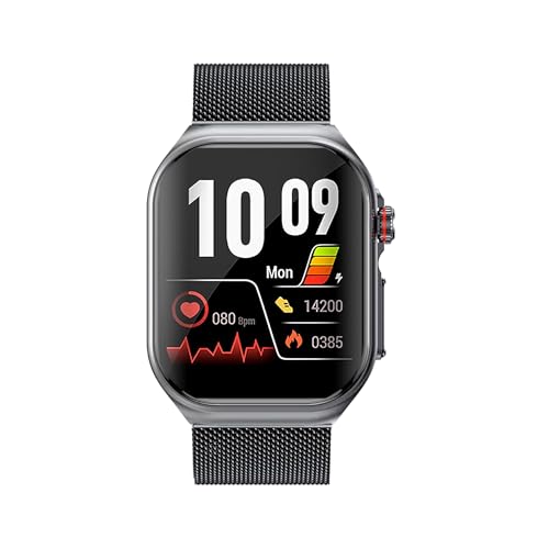 Knauermann PRO 3 Fan Edition eckig (2025) Grau, Gesundheitsuhr Smartwatch mit Telefoniefunktion, EKG Plus HRV und SOS Funktion, BT Bluetooth, Schlafapnoe, Milanaise Schwarz, 14-24 von Knauermann