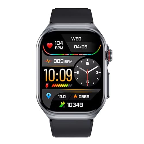 Knauermann PRO 3 Fan Edition eckig (2025) Grau, Gesundheitsuhr Smartwatch mit Telefoniefunktion, EKG Plus HRV und SOS Funktion, BT Bluetooth, Schlafapnoe, Silikonband Schwarz, 14-24 von Knauermann
