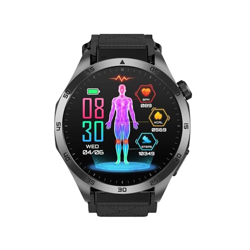 Knauermann PRO 3 Fan Edition rund (2025) Schwarz, Gesundheitsuhr Smartwatch mit Telefoniefunktion, EKG Plus HRV und SOS Funktion, BT Bluetooth, Schlafapnoe, Klett Schwarz, 14-24 von Knauermann