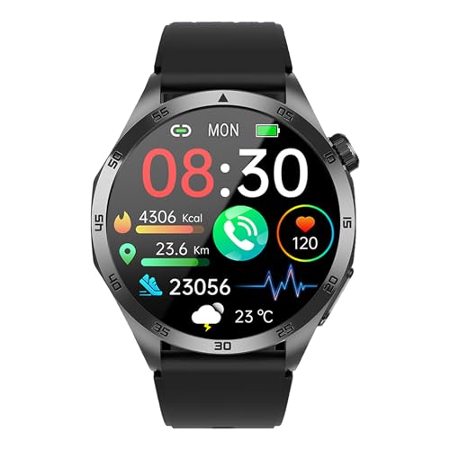 Knauermann PRO 3 Fan Edition rund (2025) Schwarz, Gesundheitsuhr Smartwatch mit Telefoniefunktion, EKG Plus HRV und SOS Funktion, BT Bluetooth, Schlafapnoe, Silikonband Schwarz, 14-24 von Knauermann