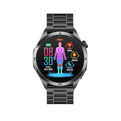 Knauermann PRO 3 Fan Edition rund (2025) Schwarz, Gesundheitsuhr Smartwatch mit Telefoniefunktion, EKG Plus HRV und SOS Funktion, BT Bluetooth, Schlafapnoe, Titan Schwarz von Knauermann