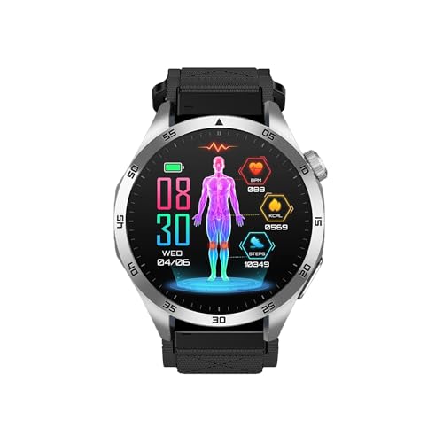 Knauermann PRO 3 Fan Edition rund (2025) Silber, Gesundheitsuhr Smartwatch mit Telefoniefunktion, EKG Plus HRV und SOS Funktion, BT Bluetooth, Schlafapnoe, Klett Schwarz, 14-24 von Knauermann