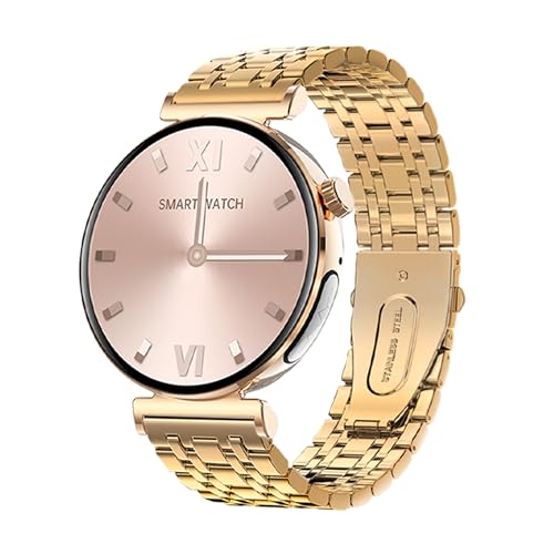 Knauermann PRO 3 Mini (2024) Gold - Gesundheitsuhr Smartwatch mit Telefoniefunktion - EKG + HRV und SOS Funktion - AMOLED Display - BT Bluetooth - Schlafapnoe - Gliederarmband Gold, 14-24, rund von Knauermann