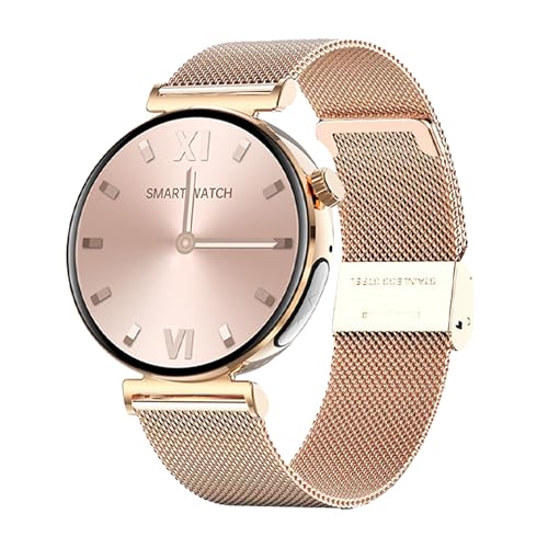 Knauermann PRO 3 Mini (2024) Gold - Gesundheitsuhr Smartwatch mit Telefoniefunktion - EKG + HRV und SOS Funktion - AMOLED Display - BT Bluetooth - Schlafapnoe - Milanaiseband Gold, 14-24,rund von Knauermann