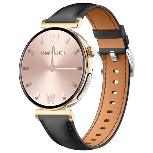 Knauermann PRO 3 Mini (2024) Gold - Gesundheitsuhr Smartwatch mit Telefoniefunktion - EKG + HRV und SOS Funktion - AMOLED Display - BT Bluetooth - Schlafapnoe - Rindslederband Schwarz, 14-24,rund von Knauermann