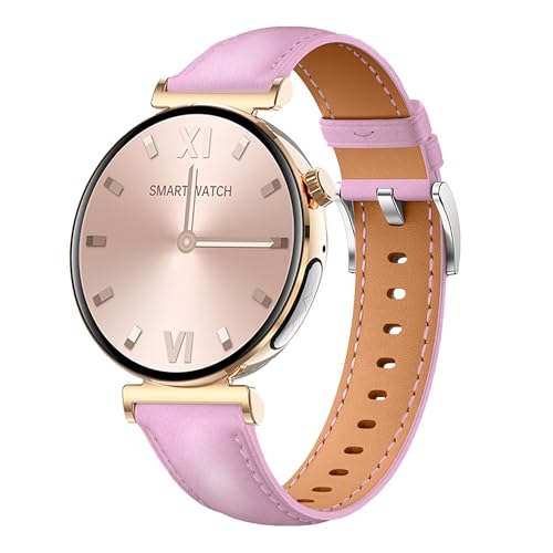 Knauermann PRO 3 Mini (2024) Gold - Gesundheitsuhr Smartwatch mit Telefoniefunktion - EKG + HRV und SOS Funktion - AMOLED Display - BT Bluetooth - Schlafapnoe - Rindslederband Rose, 14-24,rund von Knauermann