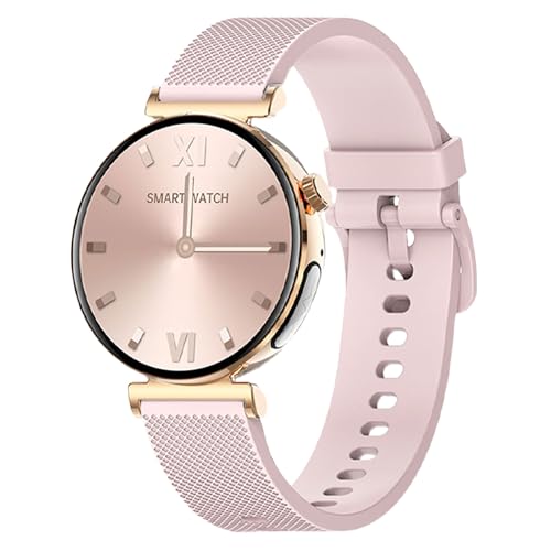 Knauermann PRO 3 Mini (2024) Gold - Gesundheitsuhr Smartwatch mit Telefoniefunktion - EKG + HRV und SOS Funktion - AMOLED Display - BT Bluetooth - Schlafapnoe - Silikonband Rose, 14-24, rund von Knauermann