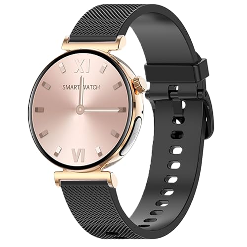 Knauermann PRO 3 Mini (2024) Gold - Gesundheitsuhr Smartwatch mit Telefoniefunktion - EKG + HRV und SOS Funktion - AMOLED Display - BT Bluetooth - Schlafapnoe - Silikonband Schwarz, 14-24, rund von Knauermann