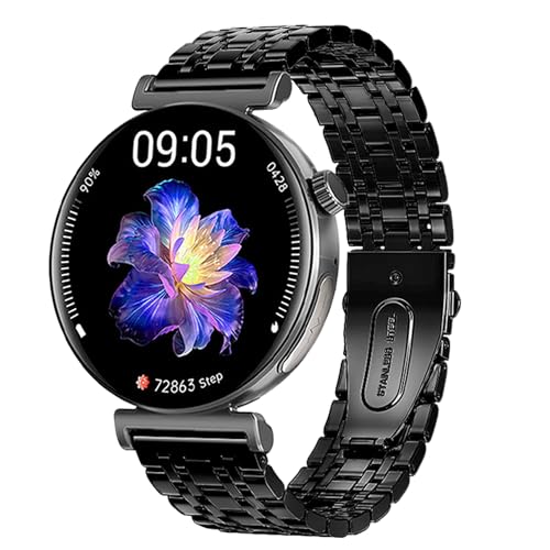 Knauermann PRO 3 Mini (2024) Schwarz - Gesundheitsuhr Smartwatch mit Telefoniefunktion - EKG + HRV und SOS Funktion - AMOLED Display - BT Bluetooth - Schlafapnoe - Gliederarmband Schwarz, 14-24, rund von Knauermann