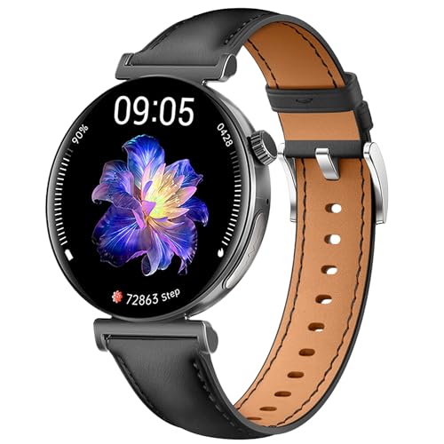 Knauermann PRO 3 Mini (2024) Schwarz - Gesundheitsuhr Smartwatch mit Telefoniefunktion - EKG + HRV und SOS Funktion - AMOLED Display - BT Bluetooth - Schlafapnoe - Rindslederband Schwarz, 14-24,rund von Knauermann