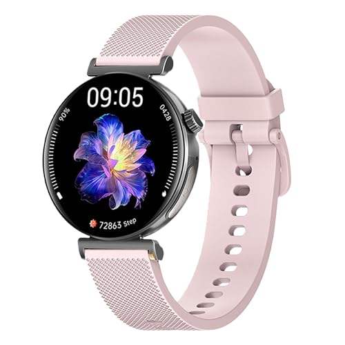 Knauermann PRO 3 Mini (2024) Schwarz - Gesundheitsuhr Smartwatch mit Telefoniefunktion - EKG + HRV und SOS Funktion - AMOLED Display - BT Bluetooth - Schlafapnoe - Silikonband Rose, 14-24, rund von Knauermann