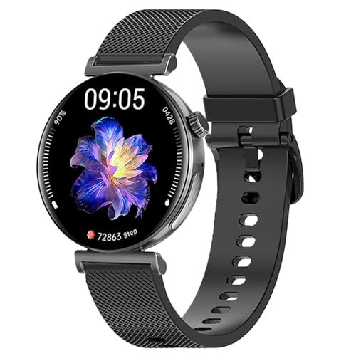 Knauermann PRO 3 Mini (2024) Schwarz - Gesundheitsuhr Smartwatch mit Telefoniefunktion - EKG + HRV und SOS Funktion - AMOLED Display - BT Bluetooth - Schlafapnoe - Silikonband Schwarz, 14-24, rund von Knauermann