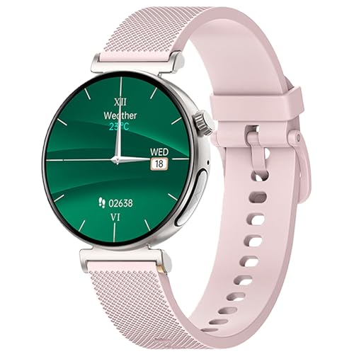 Knauermann PRO 3 Mini (2024) Silber - Gesundheitsuhr Smartwatch mit Telefoniefunktion - EKG + HRV und SOS Funktion - AMOLED Display - BT Bluetooth - Schlafapnoe - Silikonband Rose, 14-24, rund von Knauermann