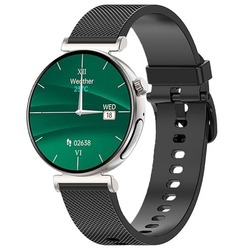 Knauermann PRO 3 Mini (2024) Silber - Gesundheitsuhr Smartwatch mit Telefoniefunktion - EKG + HRV und SOS Funktion - AMOLED Display - BT Bluetooth - Schlafapnoe - Silikonband Schwarz, 14-24, rund von Knauermann